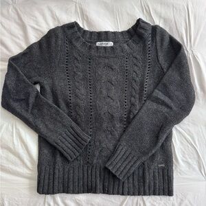 Garage Charcoal Gray Crew Neck Cable Knit Wool Sweater - Medium